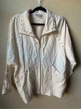 Vintage Rafael Women’s White Gold Studded Jacket Large 80s 90s Eclectic Retro